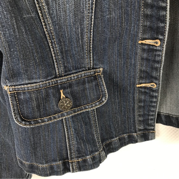 LIVE A LITTLE Stretch Denim Jean Jacket Medium Dark Blue Womens M - Picture 3 of 5